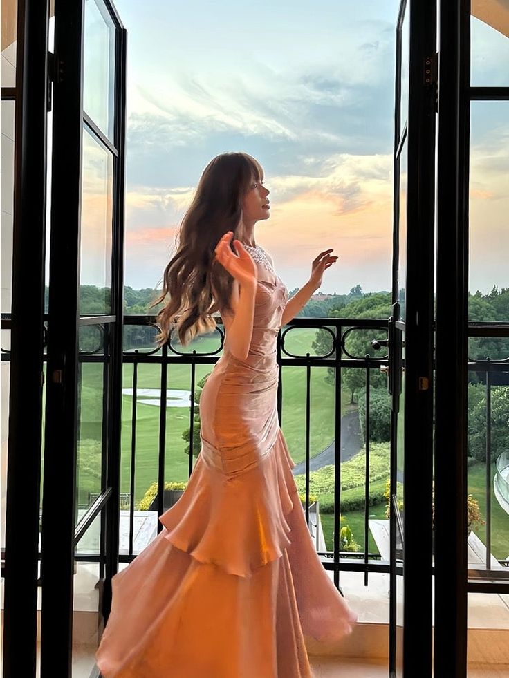 Romantic Pink Mermaid Spaghetti Strap Satin Long Prom Dress Evening Dress DP2032
