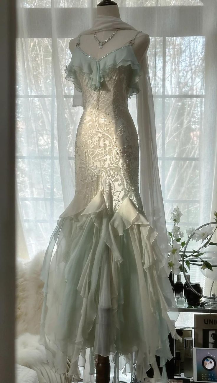 Gentle Mermaid Spaghetti Strap Mint Green Chiffon Long Prom Dress Graduation Prom Dress DP1961