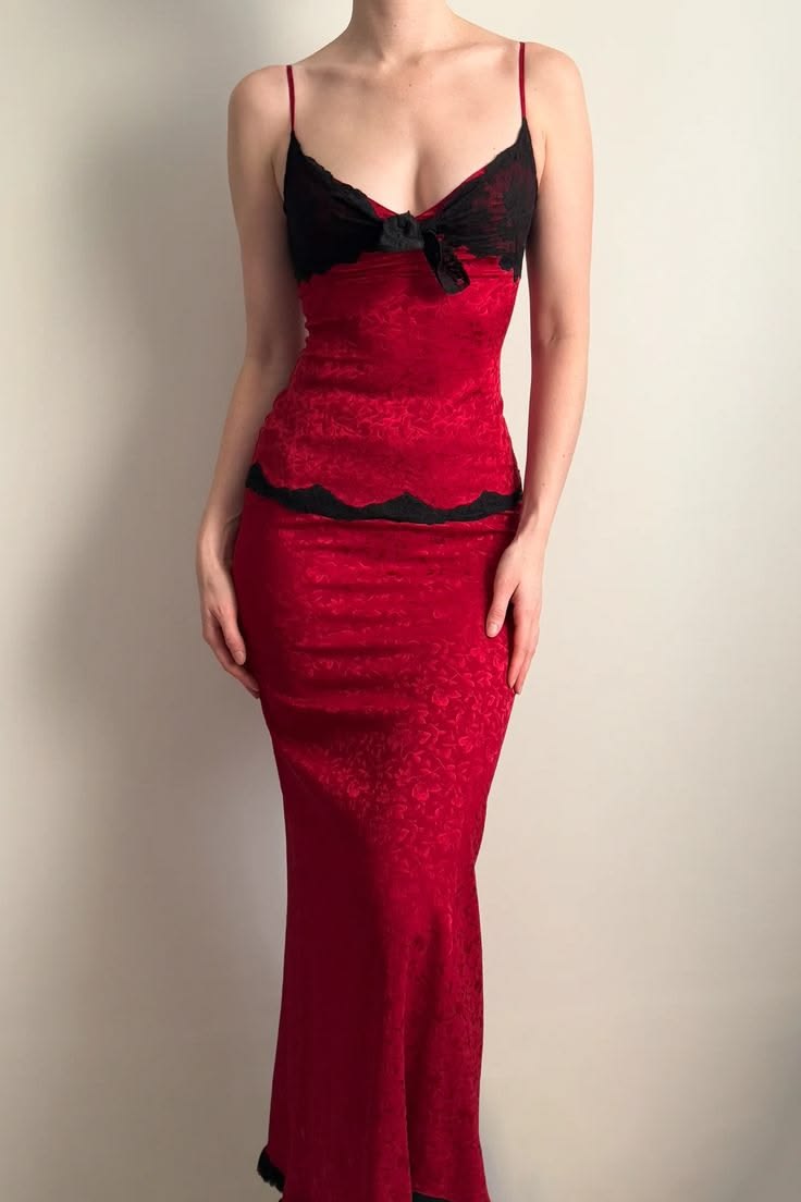 Vintage Sexy Mermaid Straps Red Print Floral Satin Prom Dress Evening Dress DP5509