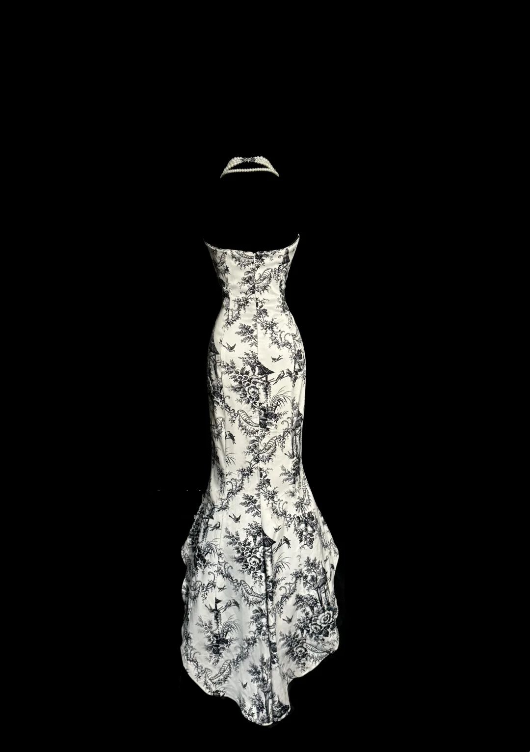 Classic Mermaid Strapless Print Floral Satin Long Prom Dress Wedding Guest Dress DP3939