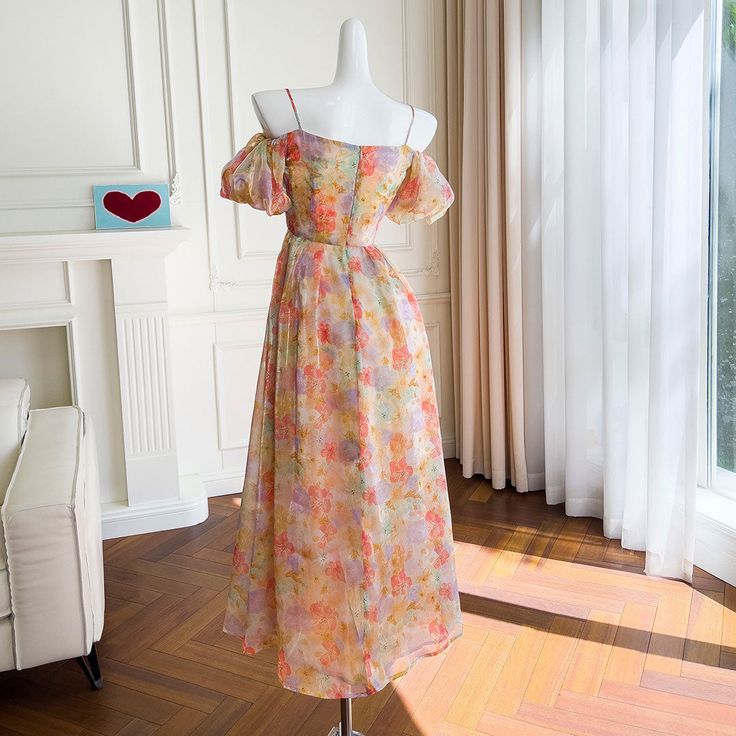 A Line Off-the-shoulder Floral Chiffon Homecoming Dress DP921
