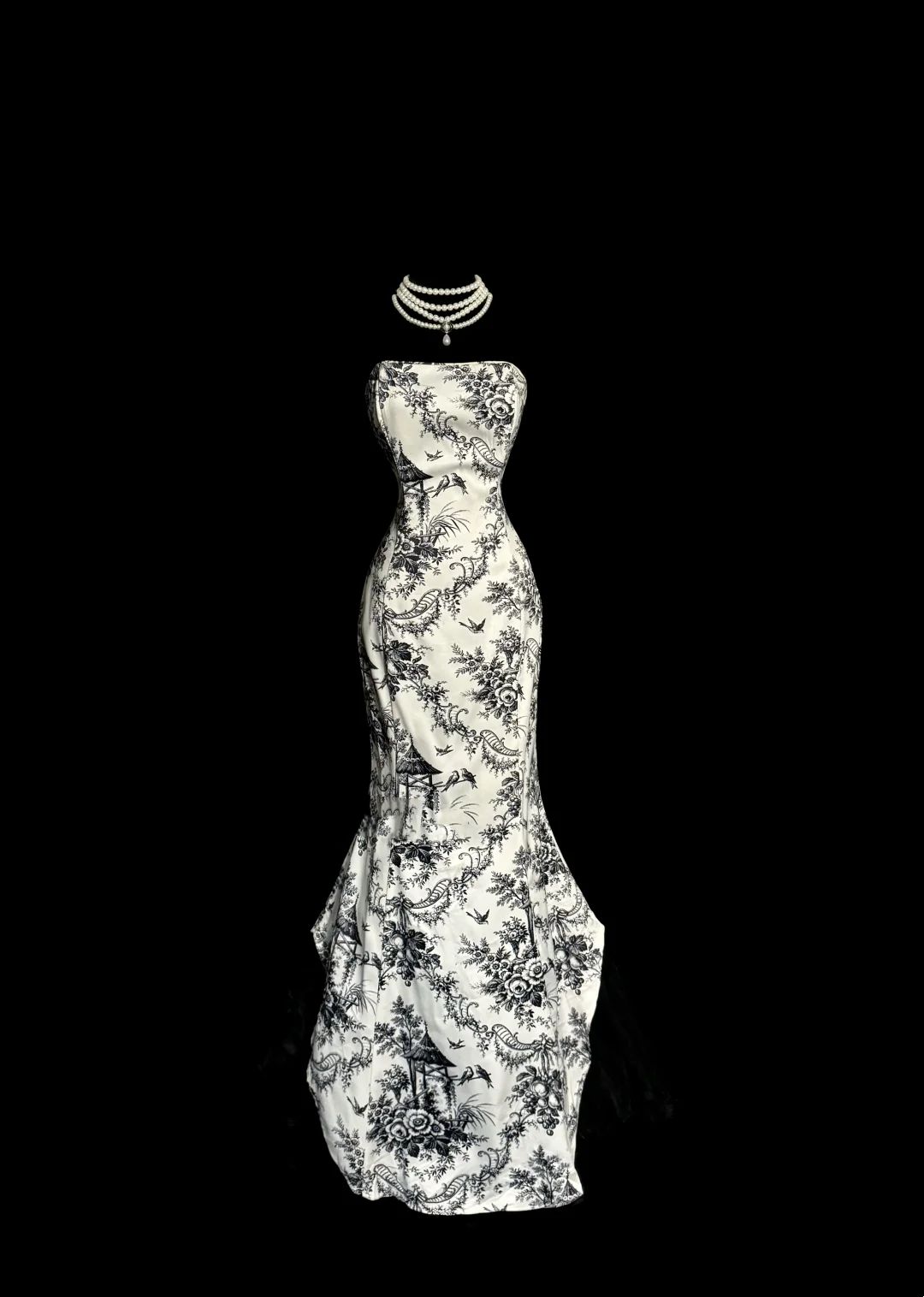 Classic Mermaid Strapless Print Floral Satin Long Prom Dress Wedding Guest Dress DP3939