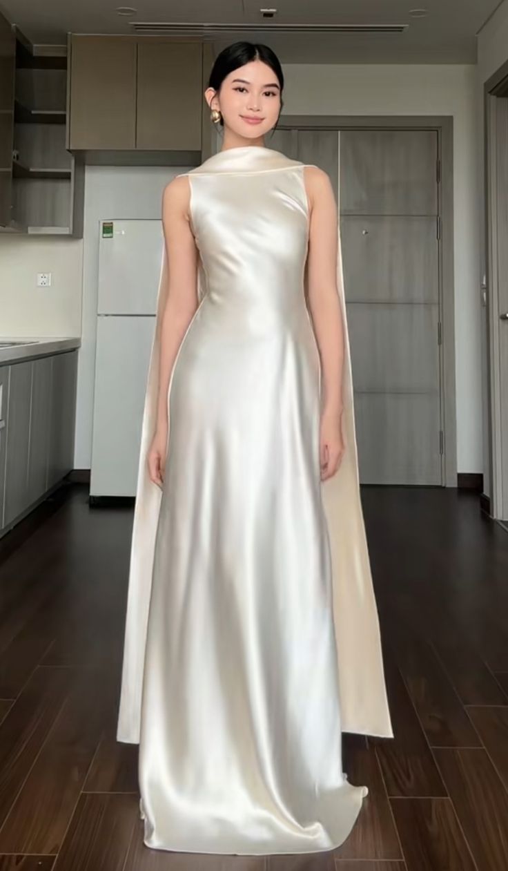 Elegant A Line Round Neck Ivory Satin Long Prom Dress Party Dresses Formal Gown DP3662