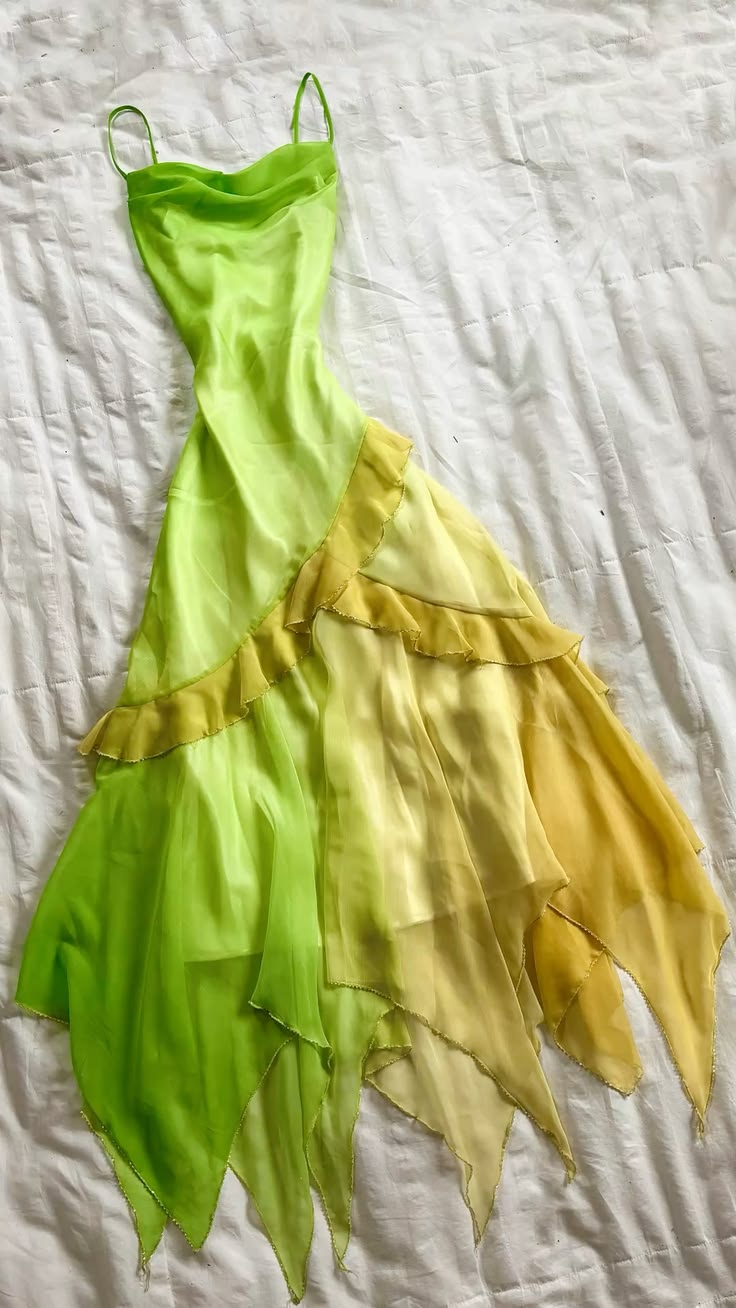 Summer Green Yellow Ombre A Line Straps Chiffon Prom Dress Evening Dress DP5520