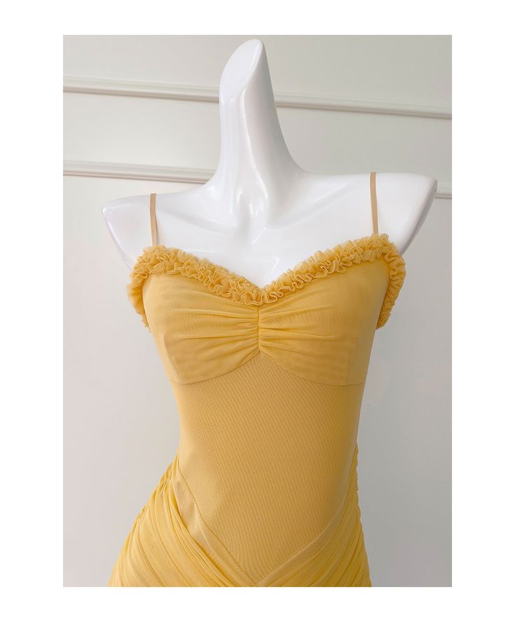 Yellow Mermaid Spaghetti Straps Tulle Long Prom Dress Evening Dress DP1414