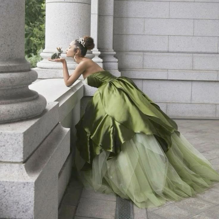Green Princess Ball Gown Sweetheart Neck Layered Satin Tulle Prom Dress Party Dress 16th Birthday Dress DP3101