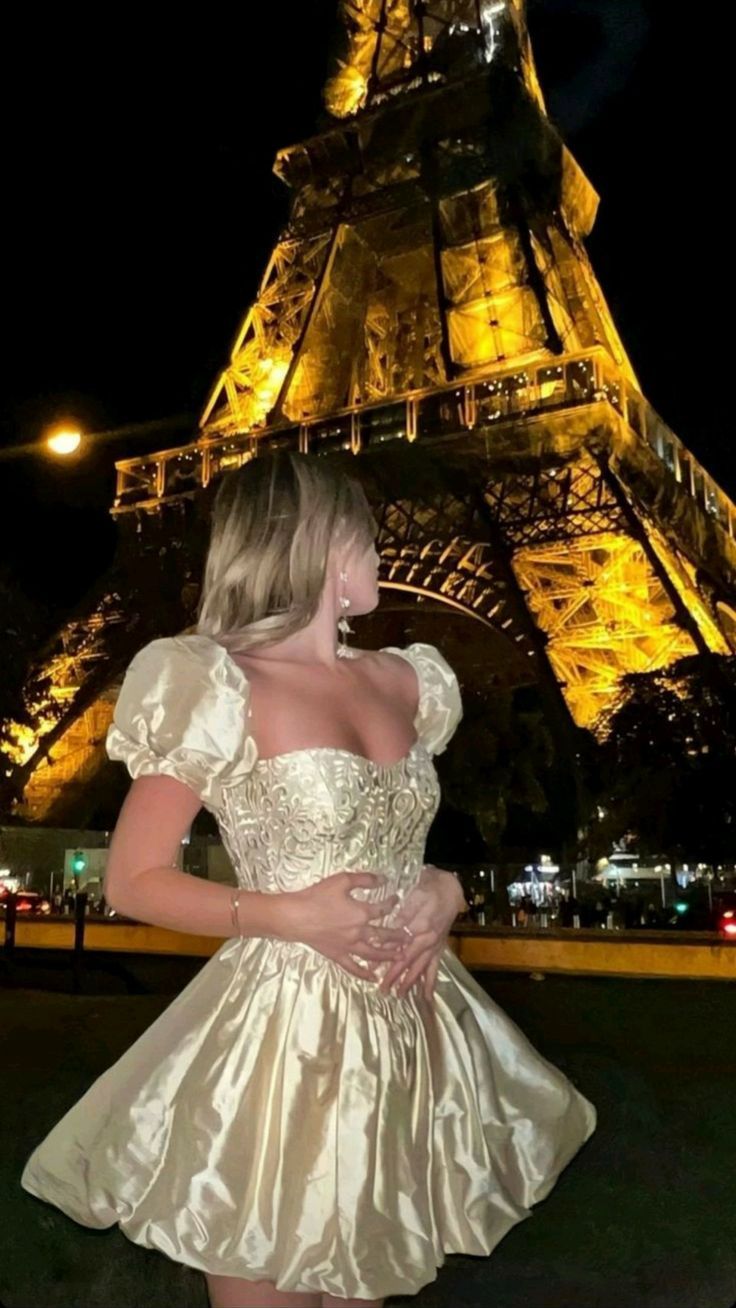Princess Champagne A Line Puff Embroidery Satin Homecoming Dress Cocktail Dress DP3164
