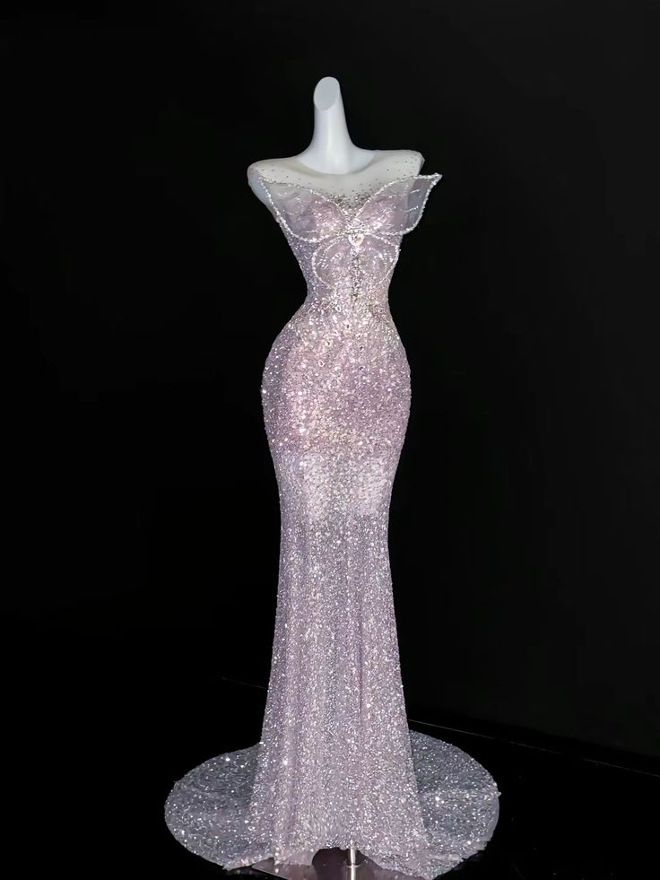 New Mermaid Round Neck Pink Butterfly Sequin Prom Dress Party Dress DP2689