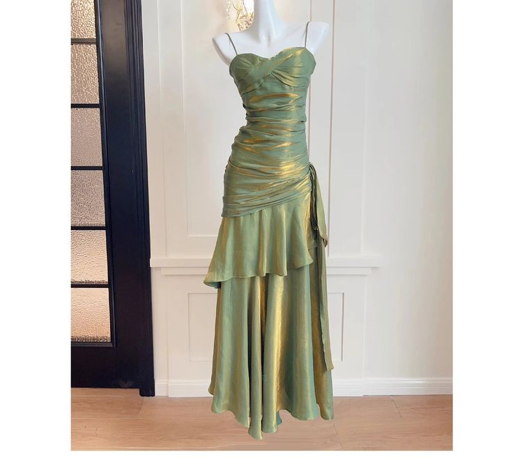 Green Mermaid Spaghetti Straps Long Prom Dresses Birthday Party Dress Evening Gowns DP4233