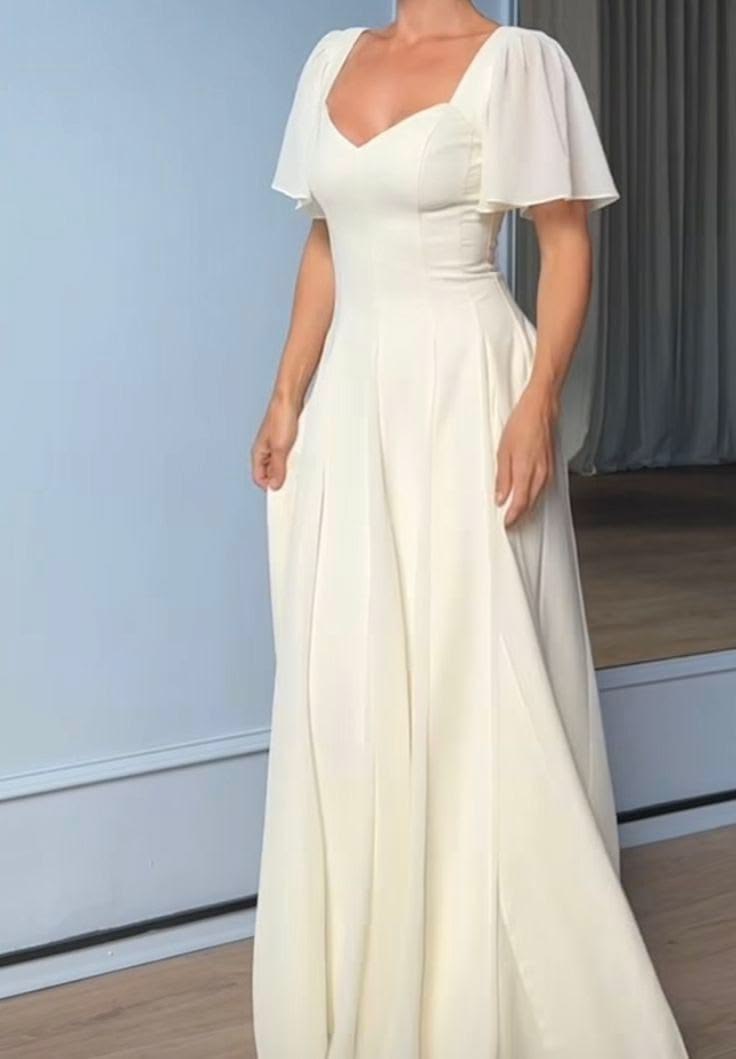 Ethereal Ivory A Line V Neck Chiffon Long Prom Dress Evening Dress DP7831