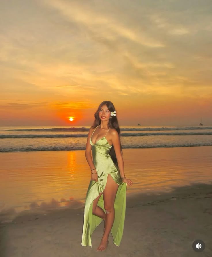 Simple Green Mermaid Spaghetti Strap Chiffon Satin Prom Dress Vacation Dress DP3982