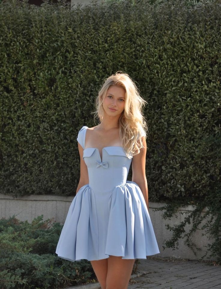 Blue A Line Straps Satin Short Prom Dress Homecoming Dress DP7142