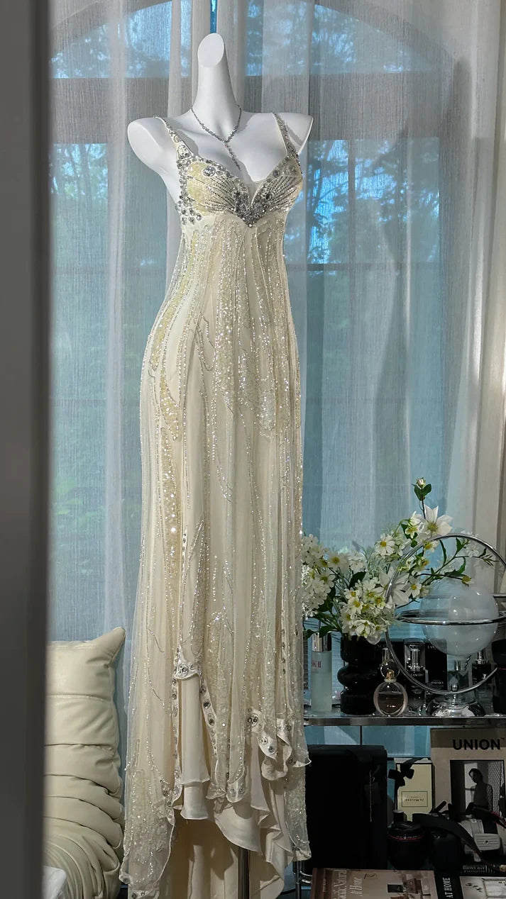 Ivory Exquisite A Line Beaded Rhinestone Chiffon Prom Dress Formal Dress Party Dress DP3515