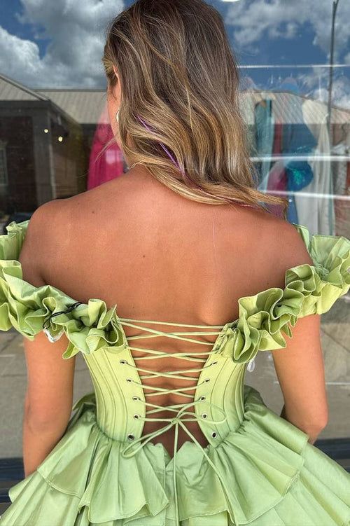 A Line Off-the-shoulder Corset Ruffle Tiered Homecoming Dress DP870