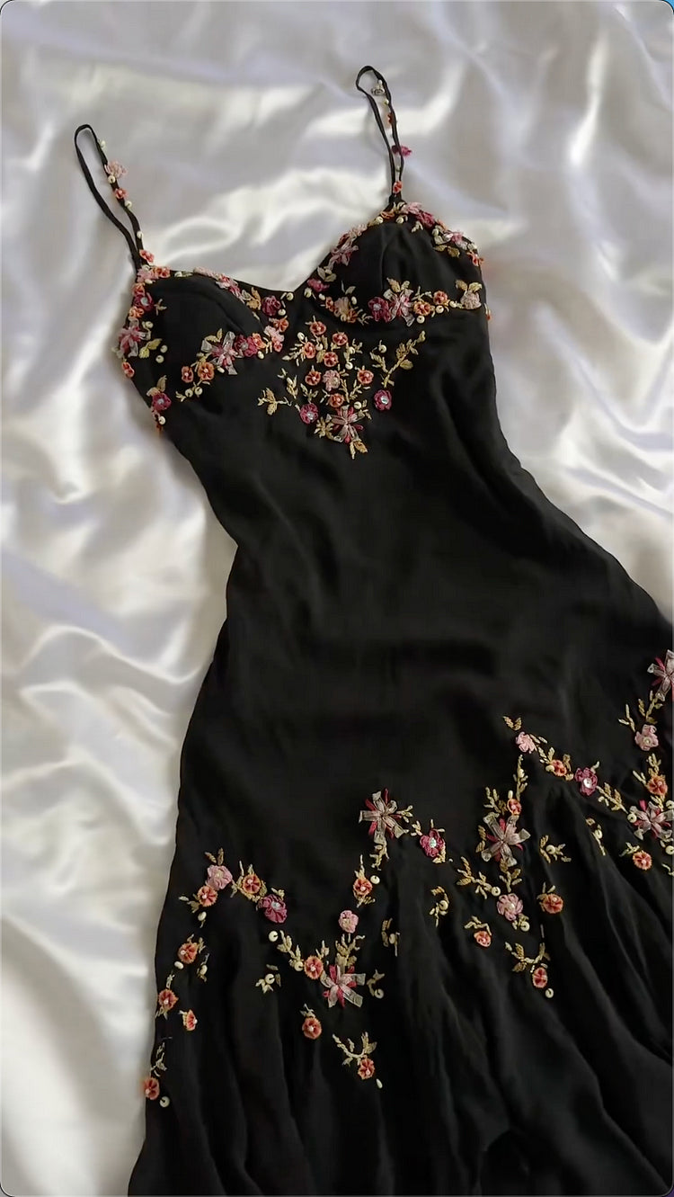 Cute A Line Spaghetti Strap Flower Black Chiffon Homecoming Dress Outfits DP1846