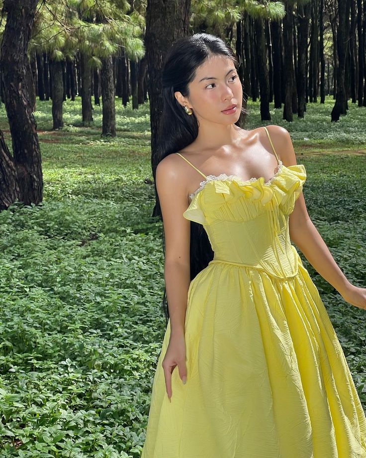 Fairy A Line Spaghetti Straps Yellow Satin Long Prom Dress Evening Dress DP1278
