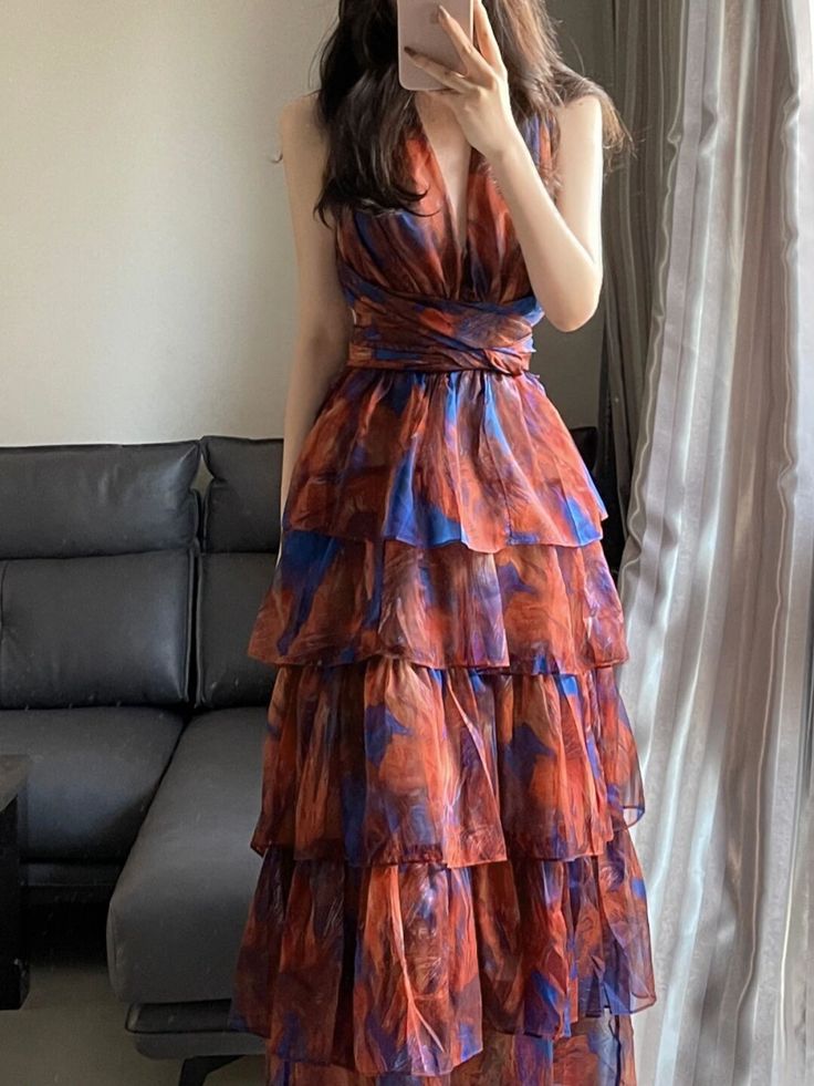 A Line Halter Layered Backless Chiffon Prom Dresses DP848