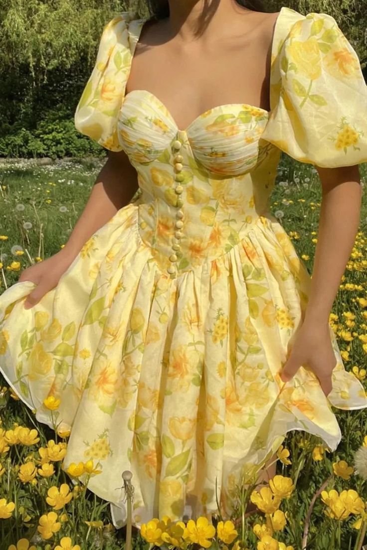 Princess A Line Puff Print Flower Satin Short Homecoming Dress Birthday Dress DP1703