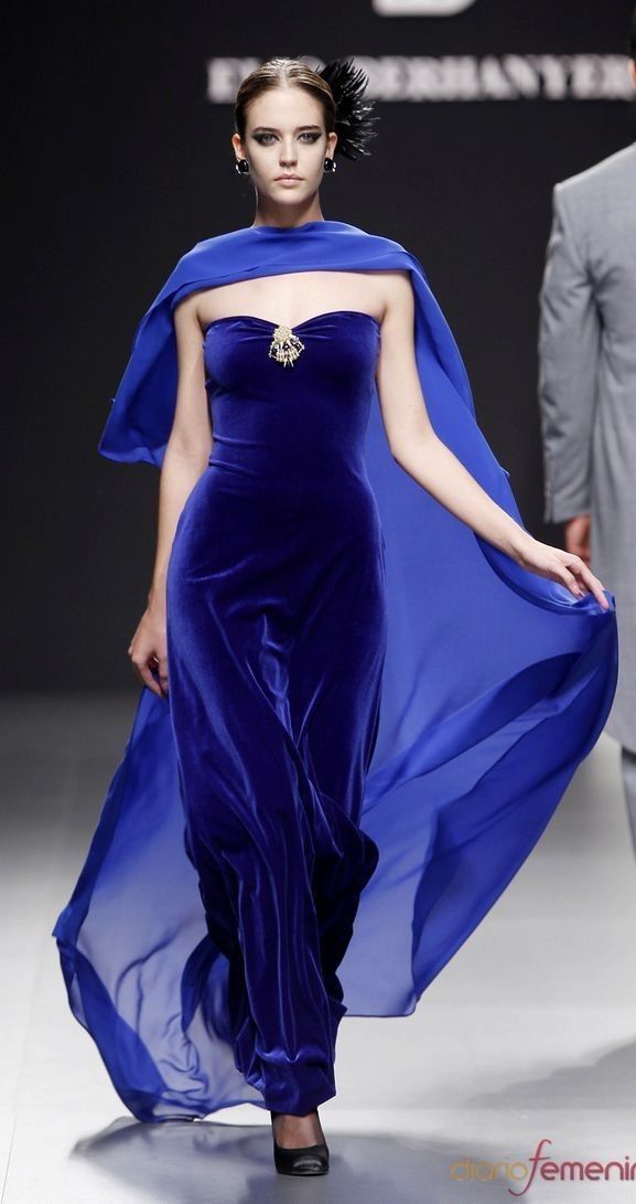 Royal Blue Sheath Strapless Velvet Chiffon Long Prom Dress Evening Dress DP4230