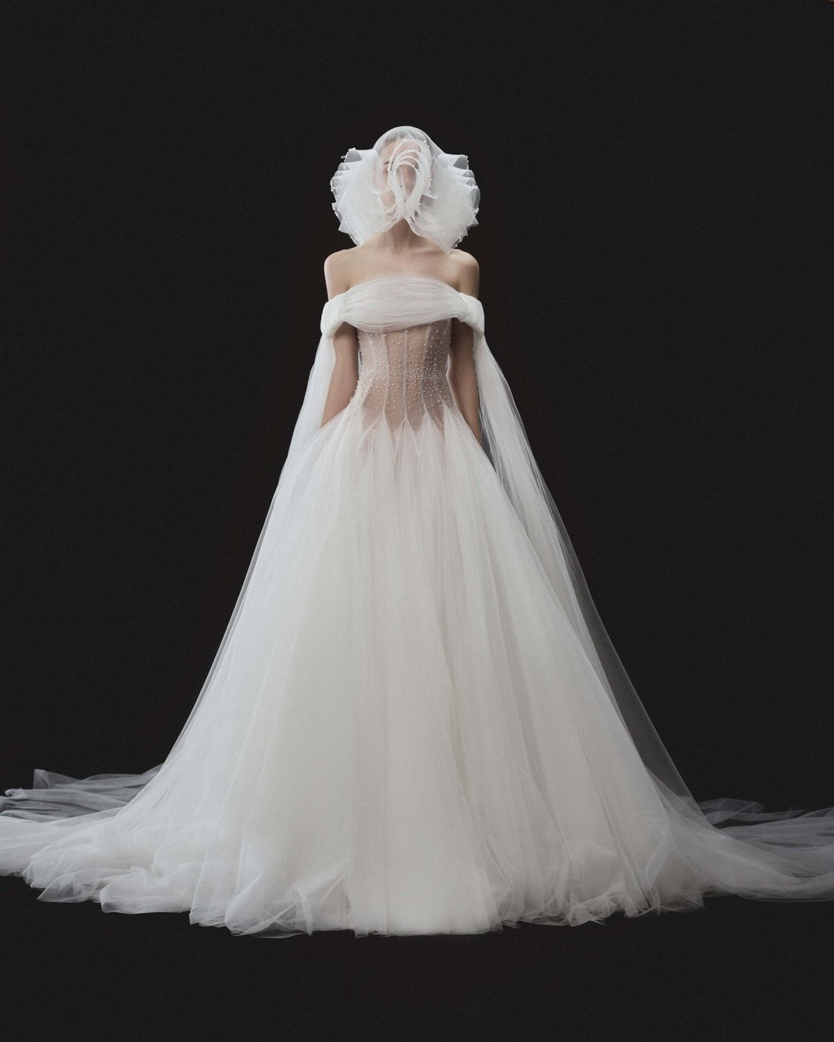 Dreamy Ball Gown Off the Shoulder Beaded Tulle Wedding Dress Prom Dress DP3706