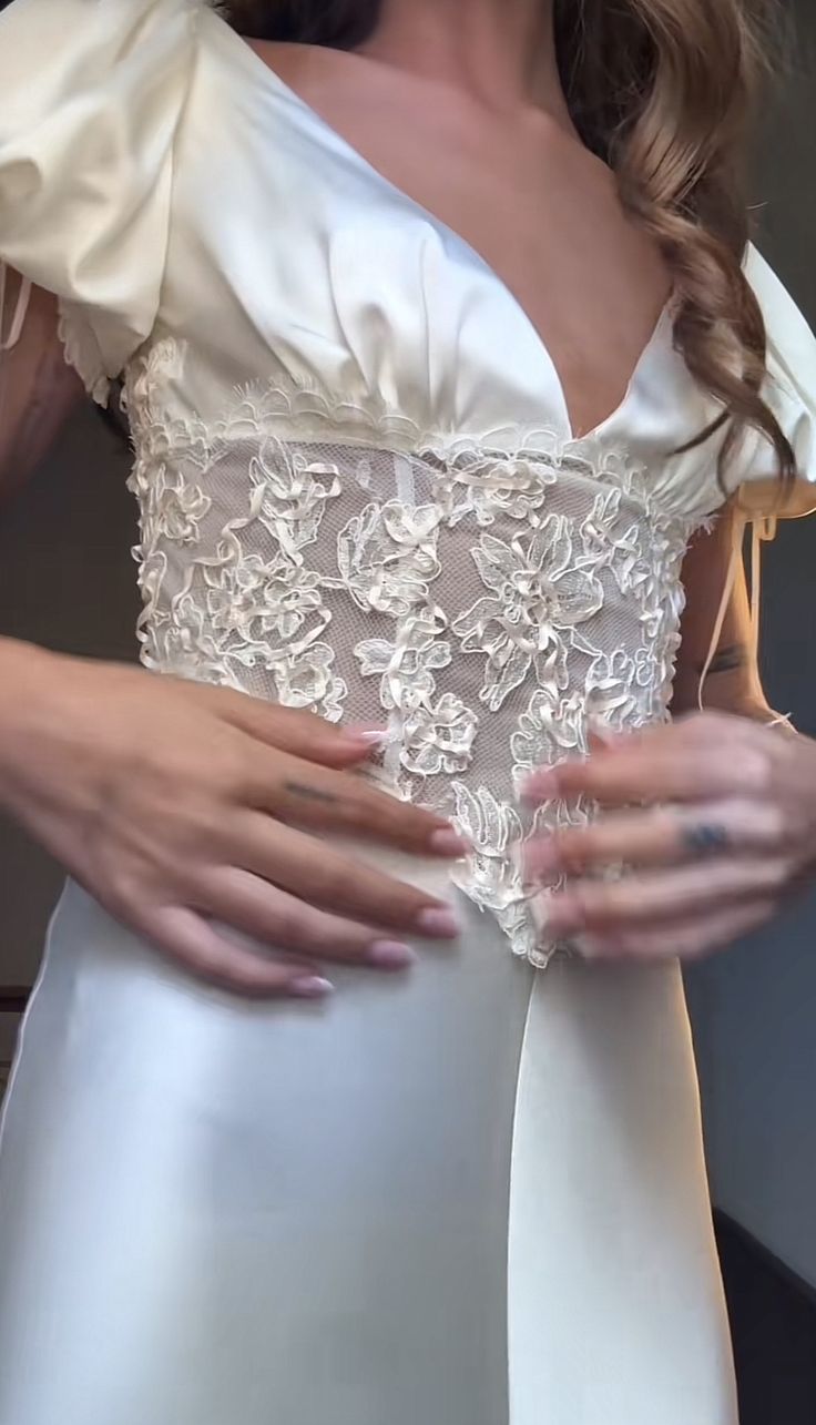 White Cute Mermaid Puff Lace Satin Long Wedding Dress Prom Dress DP4305
