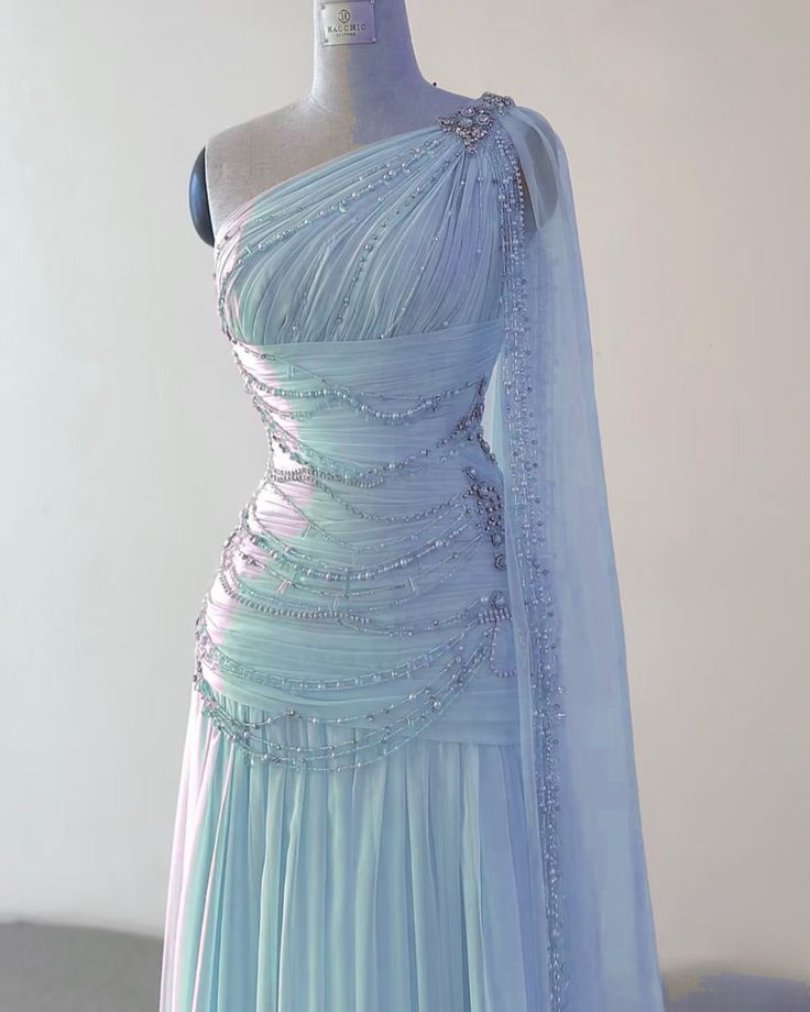 Elegant A Line One Shoulder Beaded Pink Chiffon Long Sweep Prom Dress Evening Dress DP2227