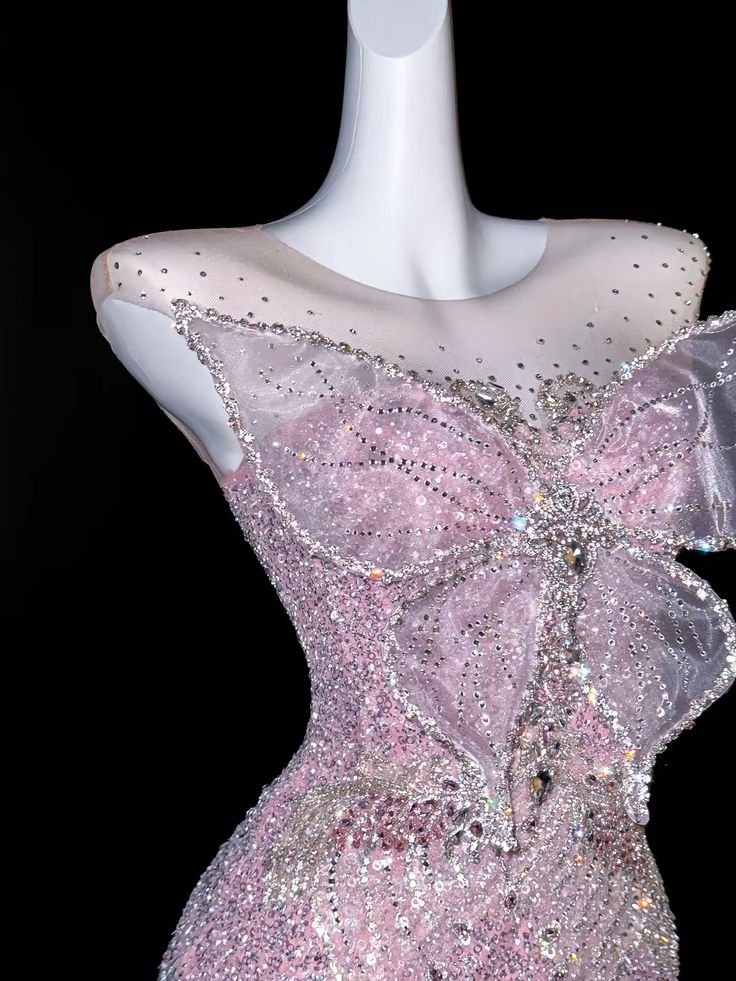 New Mermaid Round Neck Pink Butterfly Sequin Prom Dress Party Dress DP2689
