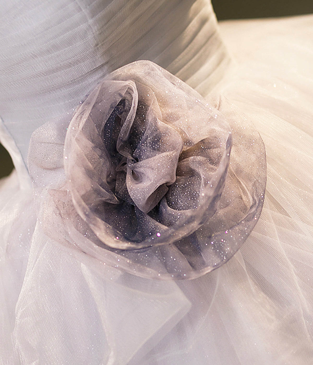 Elegant Gray Strapless Layered Tulle Long Prom Dress Ball Gown DP1199