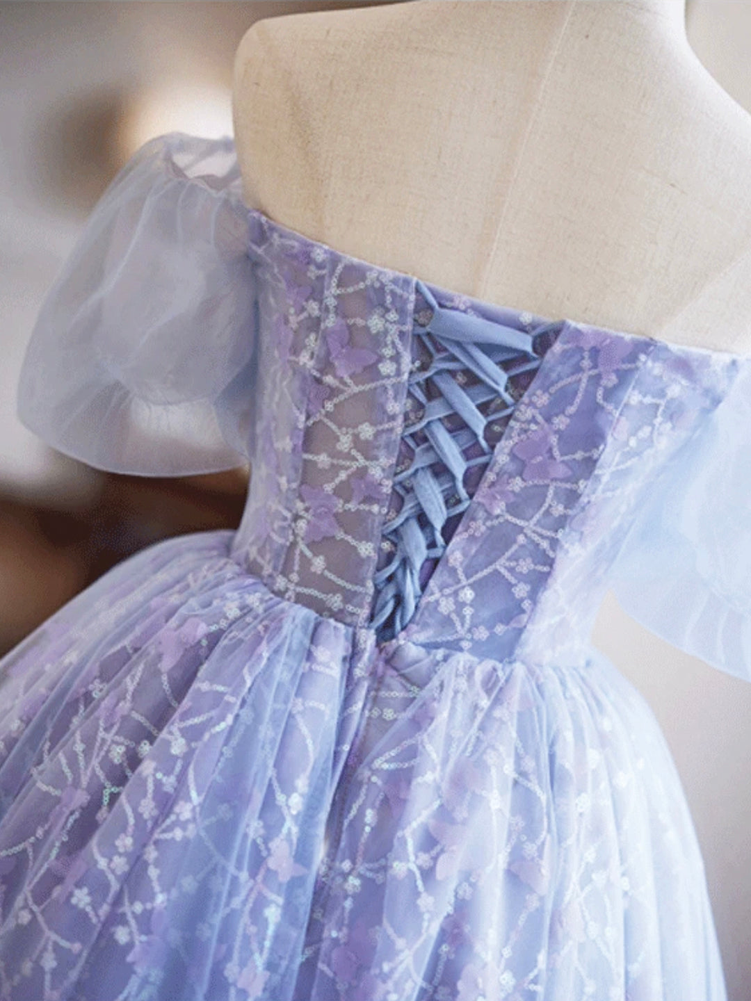 Purple Tulle Sequins Knee Length Party Prom Dress Homecoming Dress DP1077