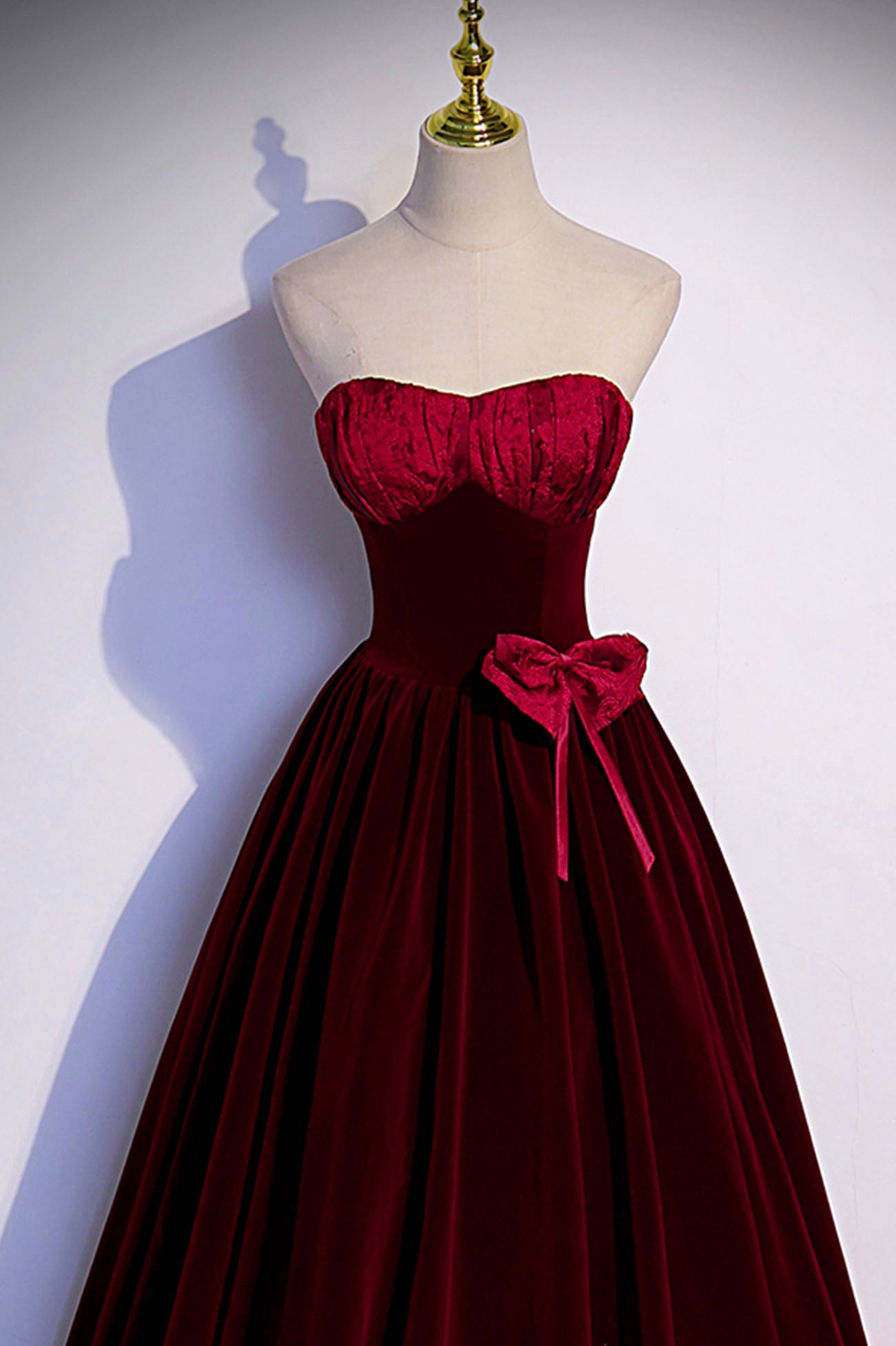 Burgundy Velvet Long Prom Dress A Line Evening Gown DP1085