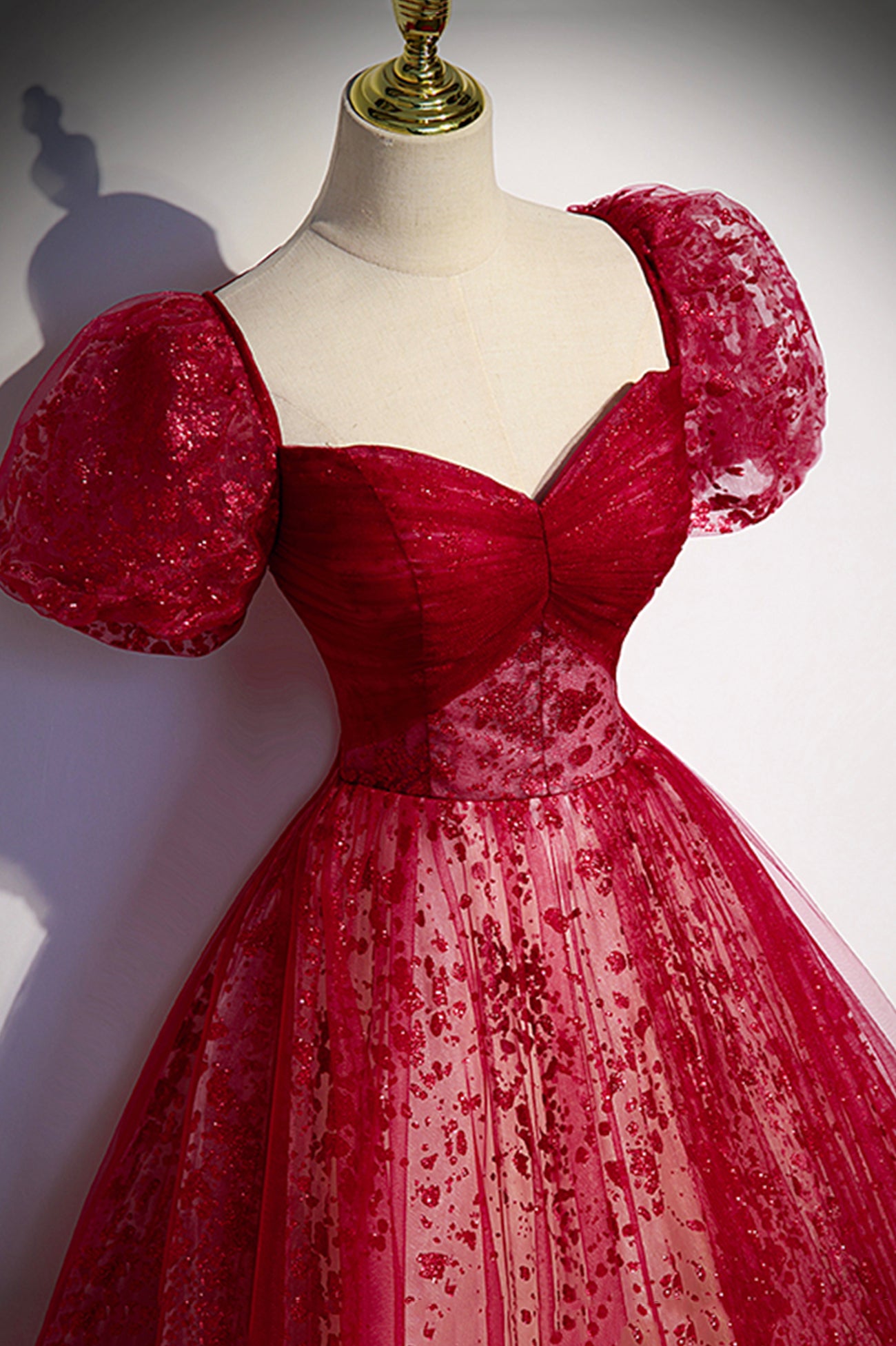 Burgundy A Line Sequins Tulle Long Prom Dress Evening Dress DP968