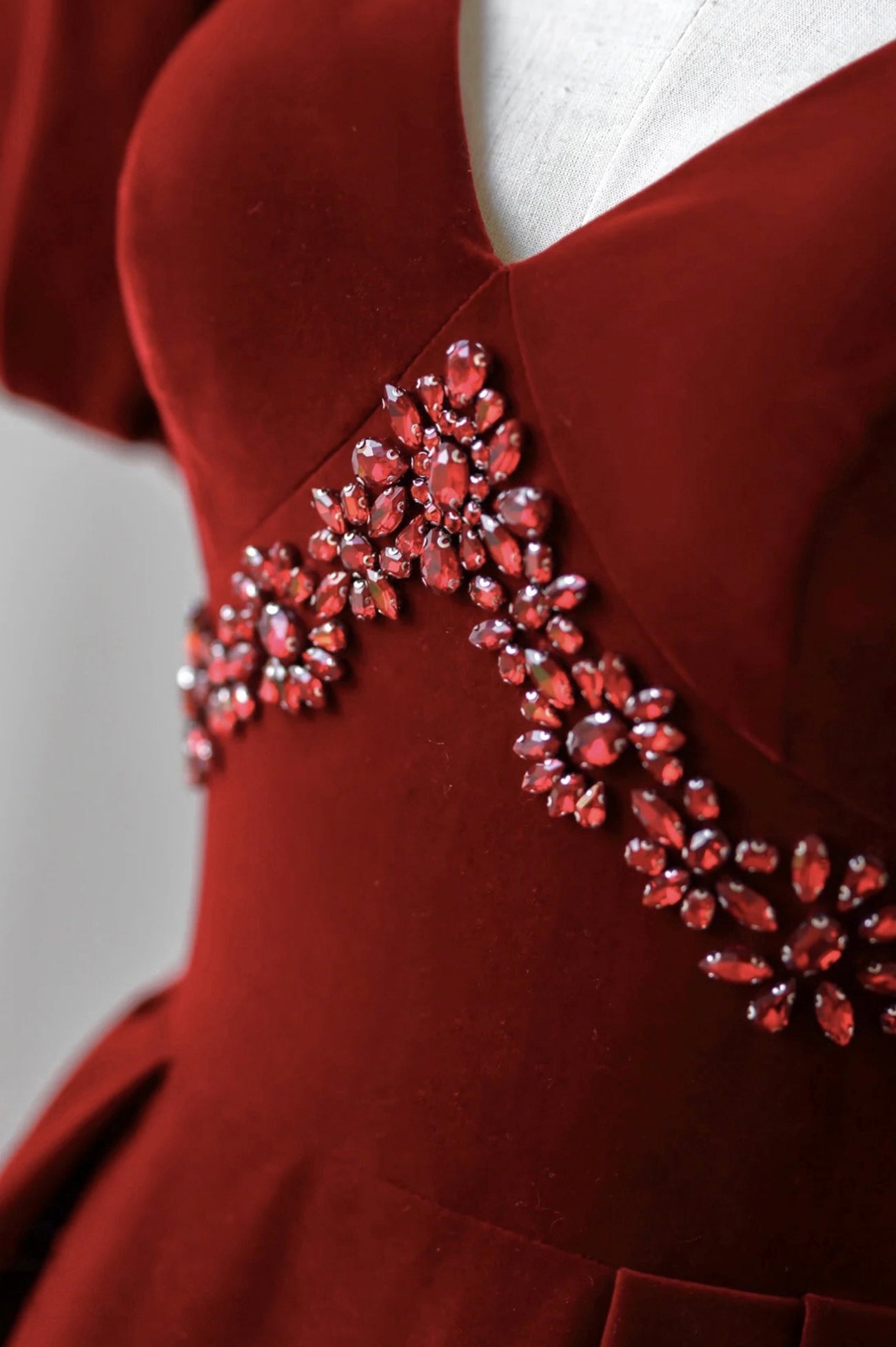 Burgundy A Line Puff Sleeves Velvet Long Prom Dress Evening Dress DP904