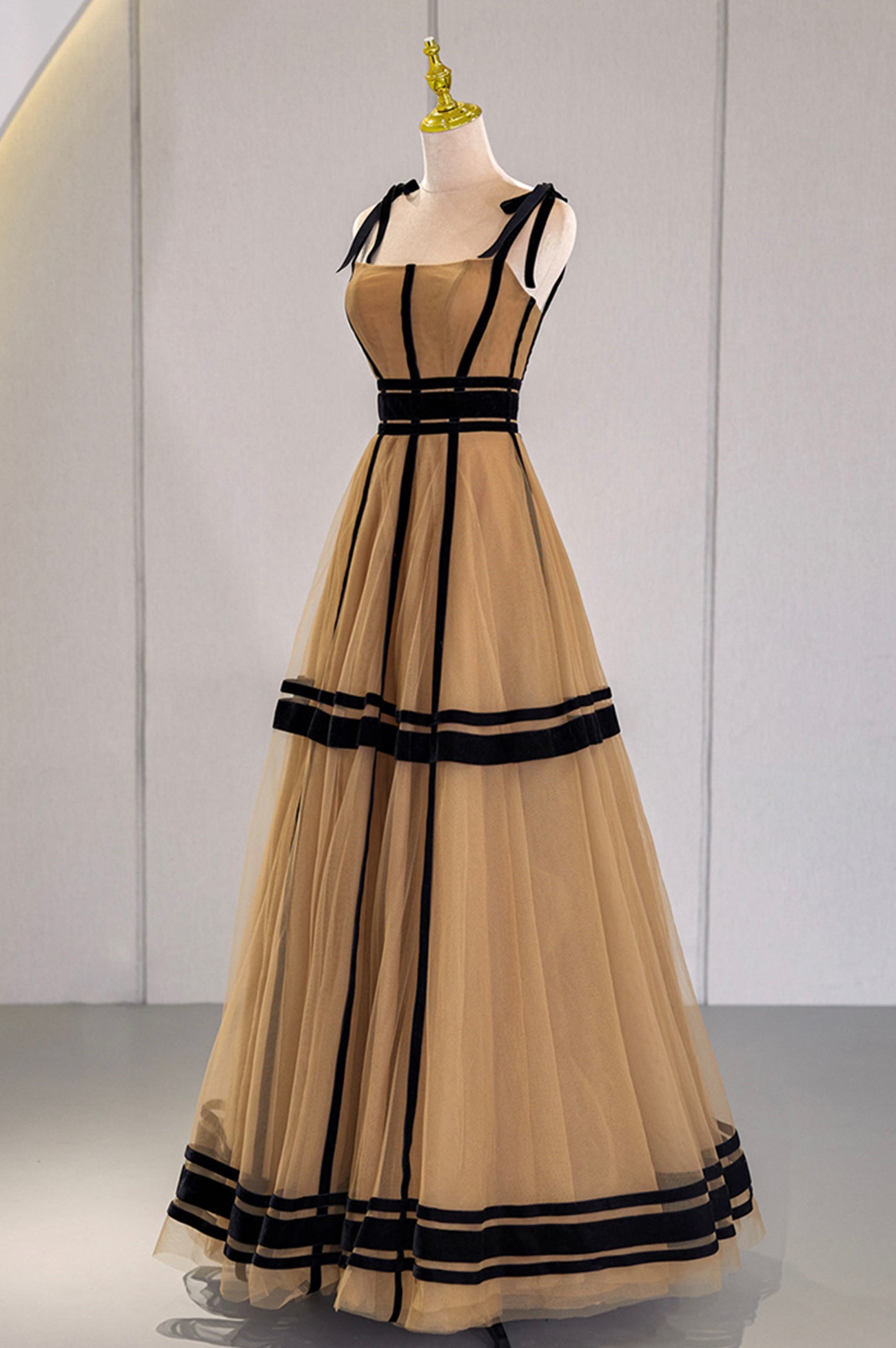 A Line Spaghetti Strap Tulle Long Prom Dress Evening Dress DP1182