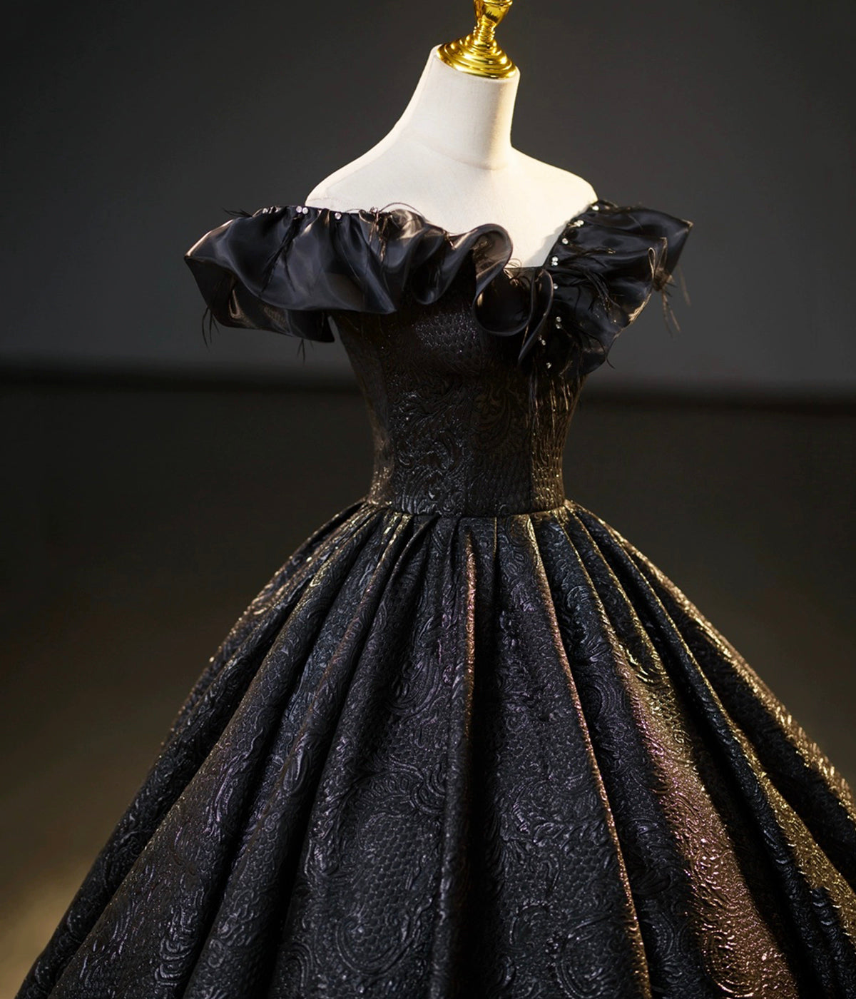 Black A Line Off-the-shoulder Satin Prom Dress Ball Gown DP948