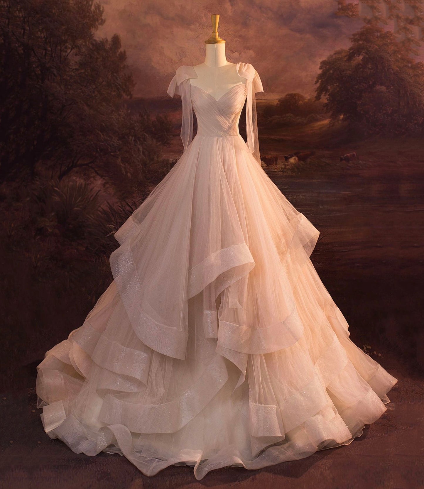 Elegant A Line V-neck Layered Tulle Long Prom Dress Evening Dress DP1230