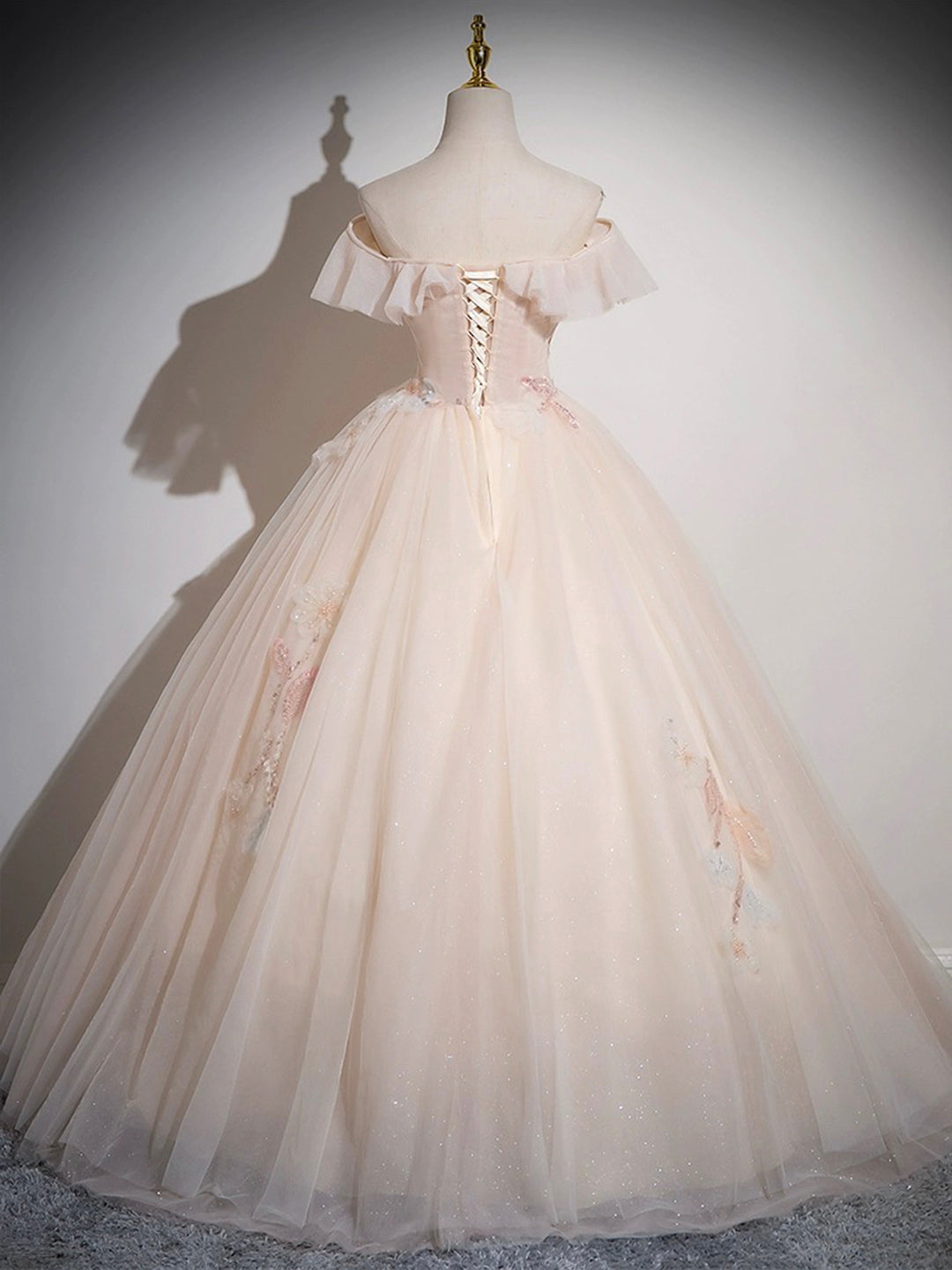 Elegant Off the Shoulder Appliques Sequins Tulle Long Prom Dress Ball Gown DP1136