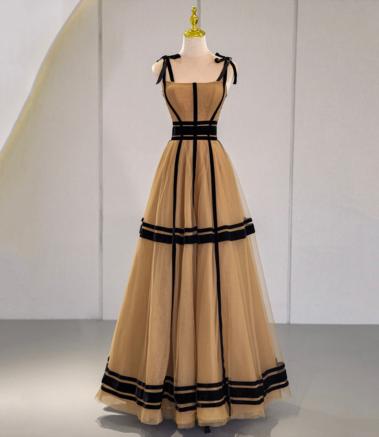 A Line Spaghetti Strap Tulle Long Prom Dress Evening Dress DP1182