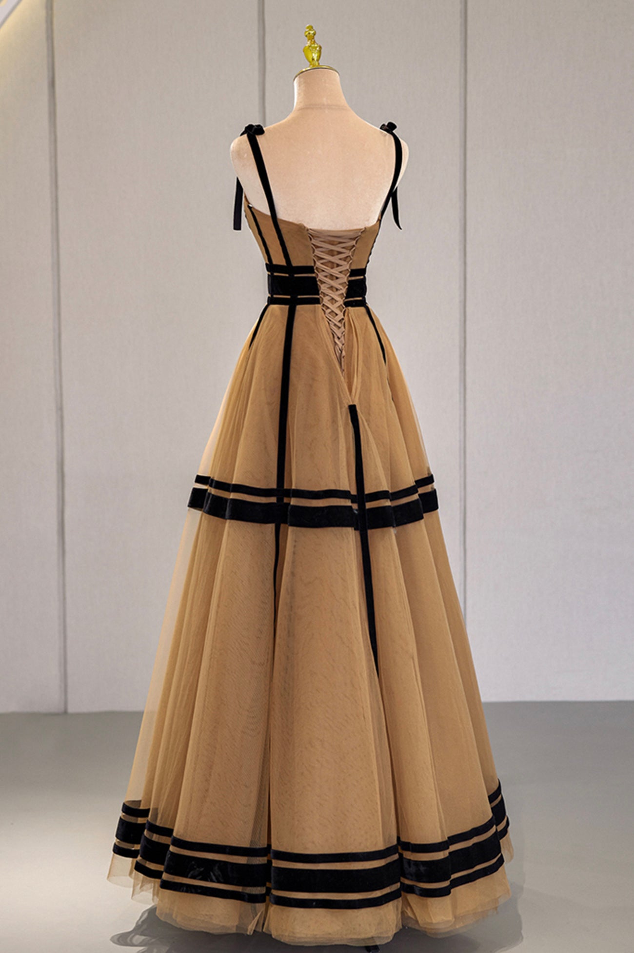 A Line Spaghetti Strap Tulle Long Prom Dress Evening Dress DP1182