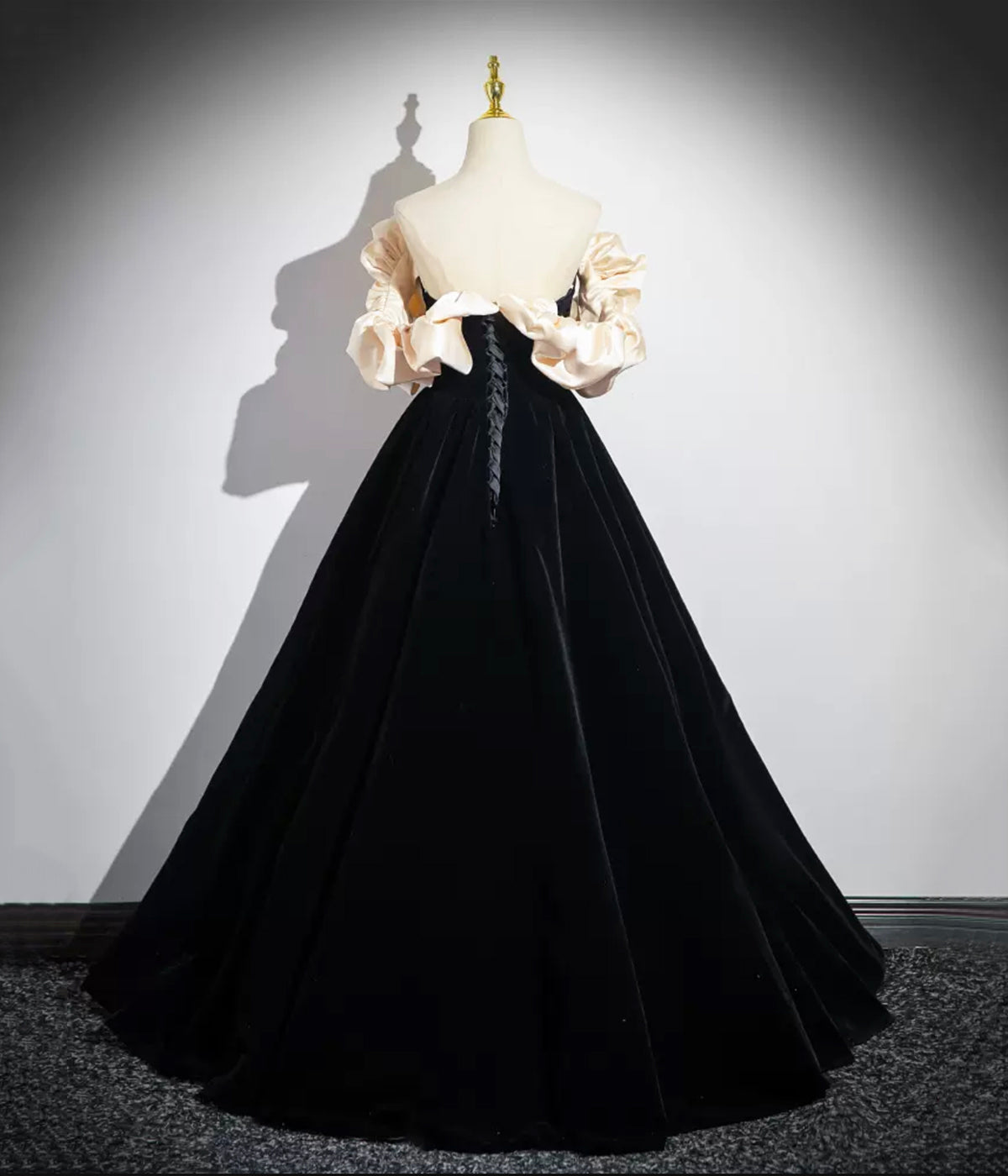 Black A Line Off the Shoulder Velvet Long Prom Dress with Pearls DP1186