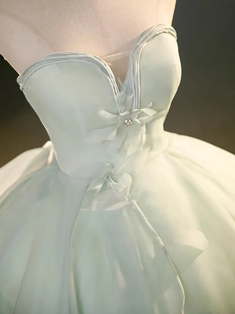 Ball Gown Sweetheart Light Green Chiffon Prom Dress Quinceanera Dresses DP1040