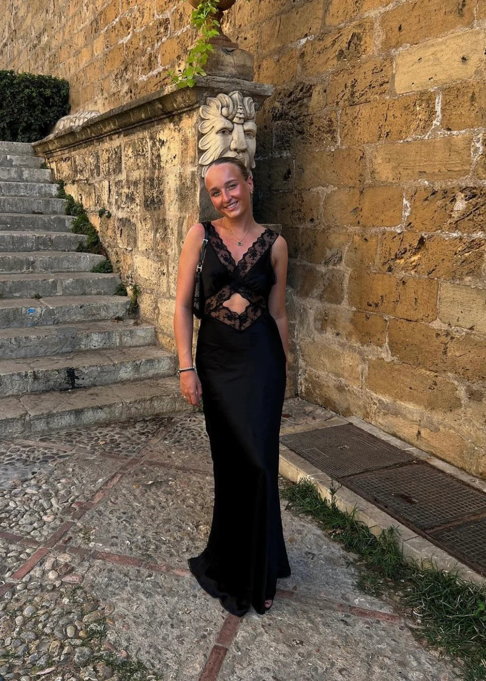 Sexy Mermaid V Neck Black Lace Satin Long Prom Dress Evening Dress DP1364