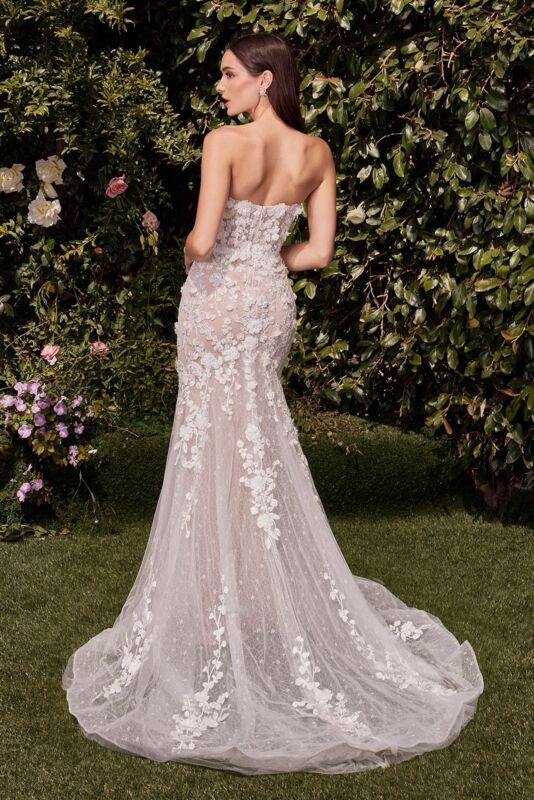 White Mermaid Deep V-neck Appliques Tulle Wedding Dresses DP1016