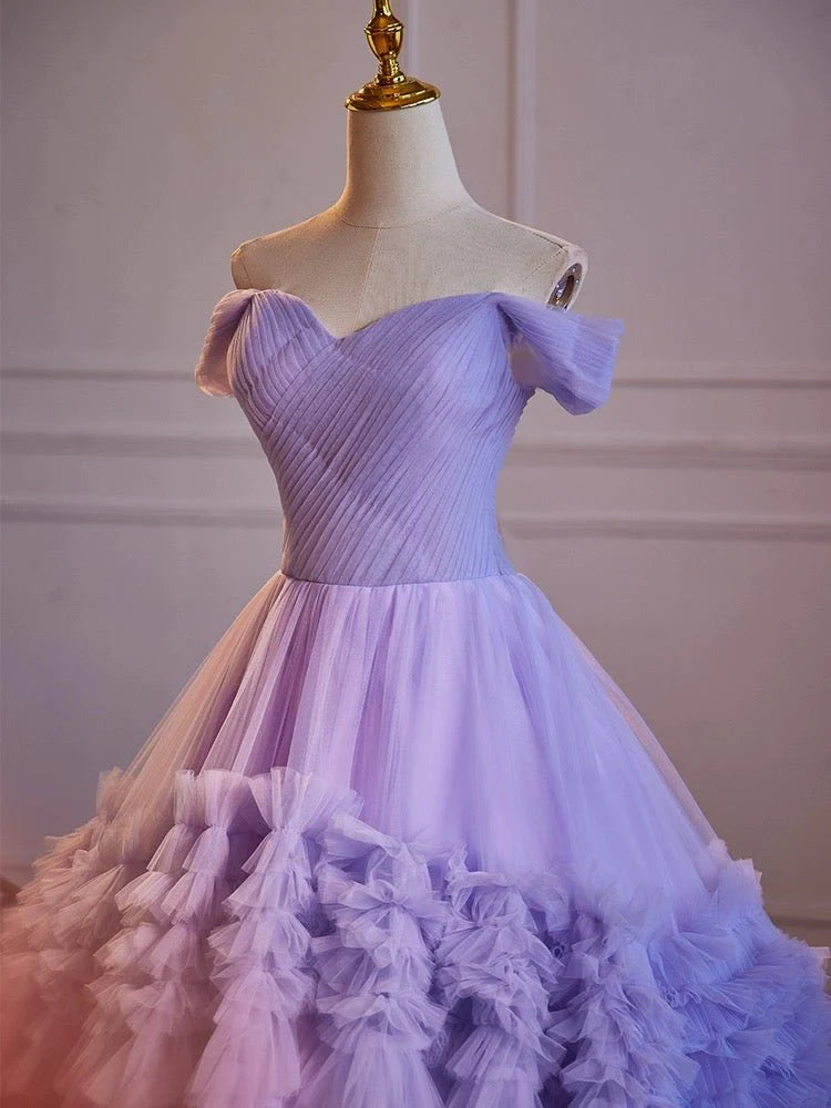 Purple Ball Gown Off-the-shoulder Layered Tulle Quinceanera Dress DP834