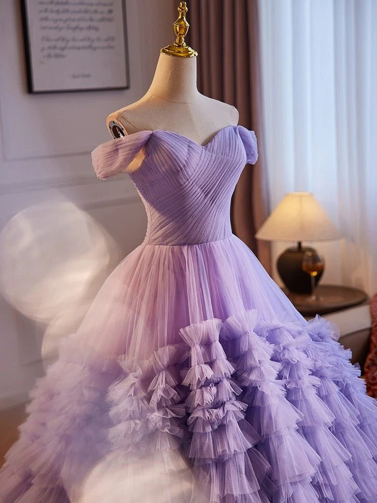 Purple Ball Gown Off-the-shoulder Layered Tulle Quinceanera Dress DP834