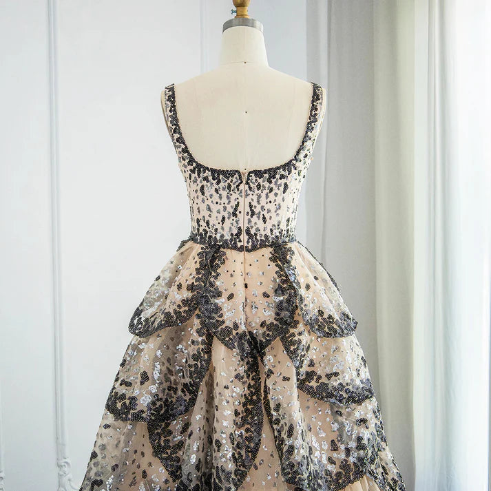 A Line Straps Sequin Tiered Petal Tulle Prom Dress Evening Dress DP1374