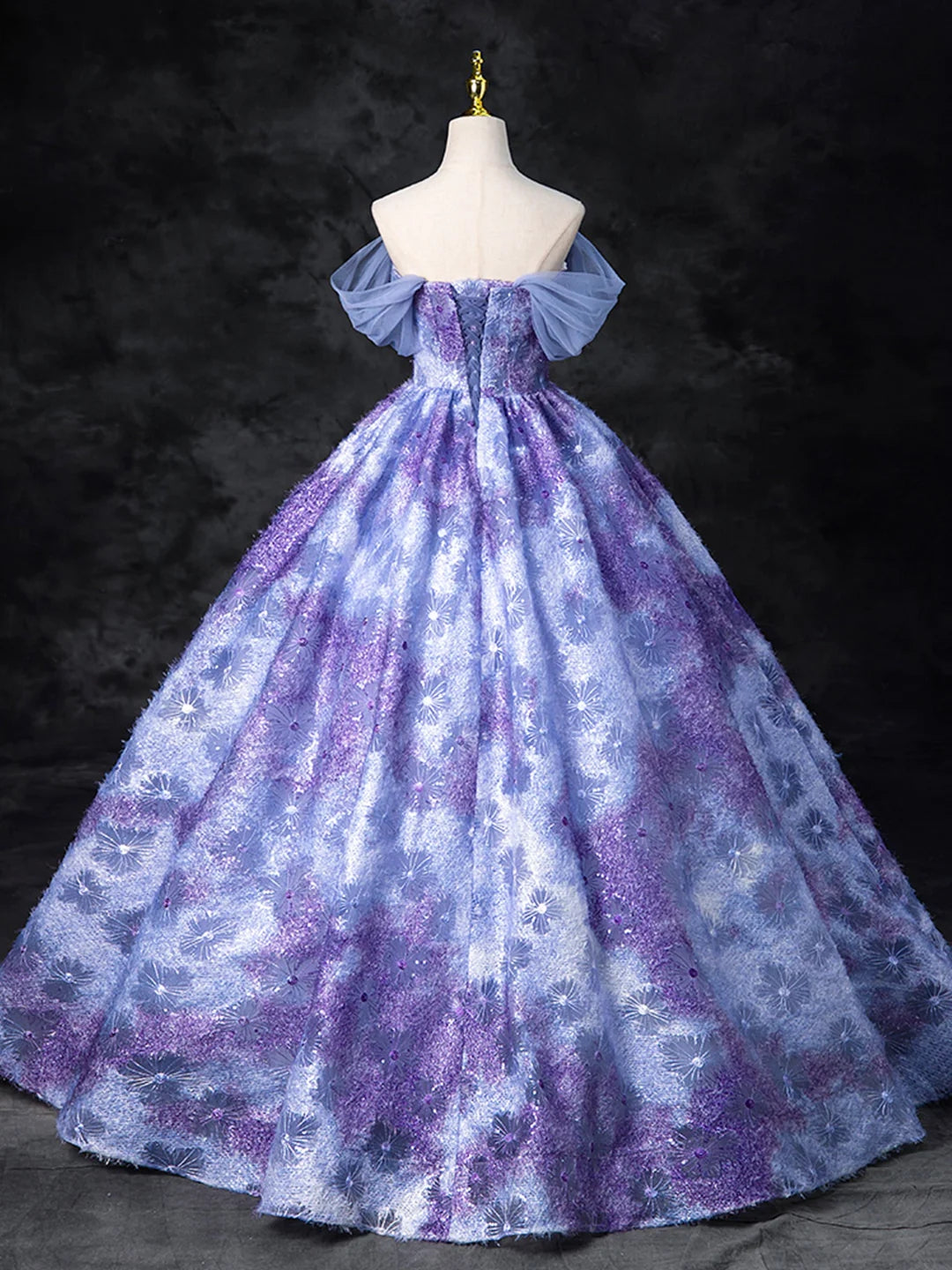 Dreamy Colorful A Line Off-the-shoulder Princess Tulle Prom Dress With Flowers DP1023