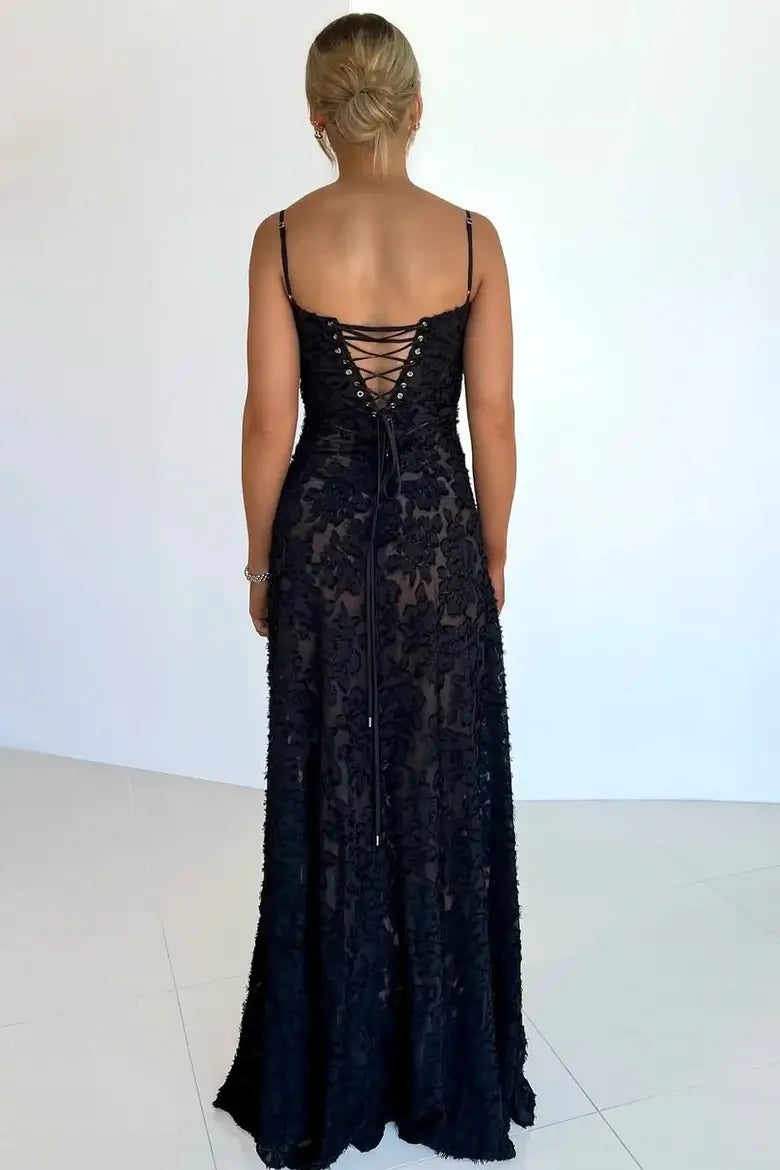 Sexy Black Mermaid Spaghetti Strap Lace Evening Dress Prom Dress DP7642