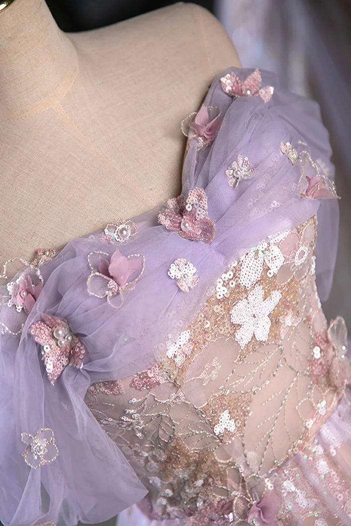 Lovely A Line Off the Shoulder Sequins Tulle Corset Floor Length Evening Dress Party Dress DP2287