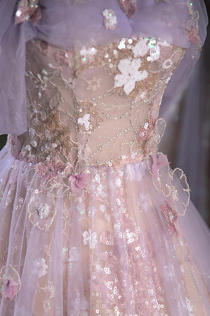 Lovely A Line Off the Shoulder Sequins Tulle Corset Floor Length Evening Dress Party Dress DP2287