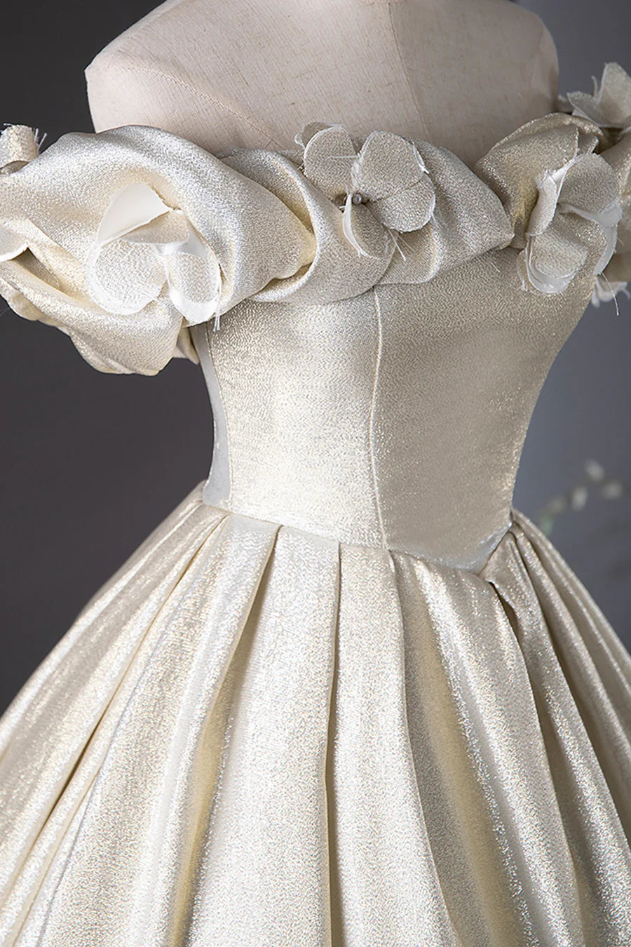 Elegant Off the Shoulder Champagne Long Prom Dresses Formal Dresses DP1108